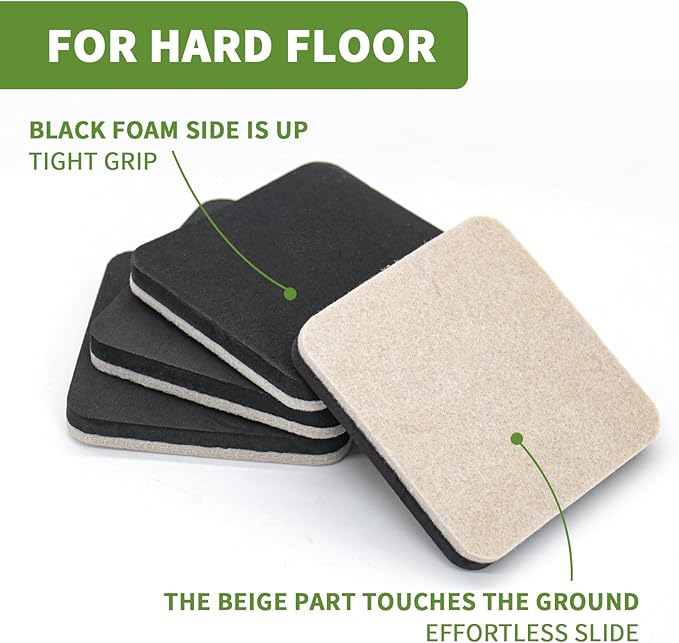 COVERCORNER Felt Furniture Sliders for Hardwood Floors 16 PCS - 3 1/2 inch Square Furniture Moving Slider – Heavy Duty Felt Movers Sliders Chair Legs Floors Protectors (for Hardwood Floors)