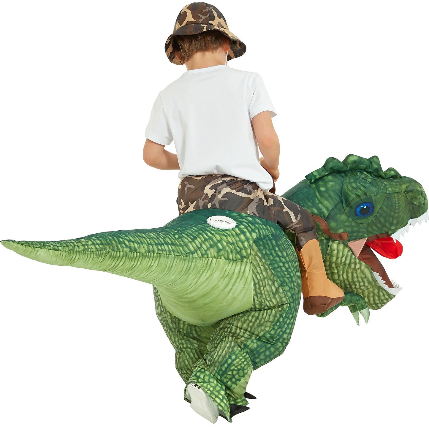 One Casa Inflatable Dinosaur Costume Riding T Rex Air Blow up Funny Party Halloween Costume for Kids (4-6 Yrs)