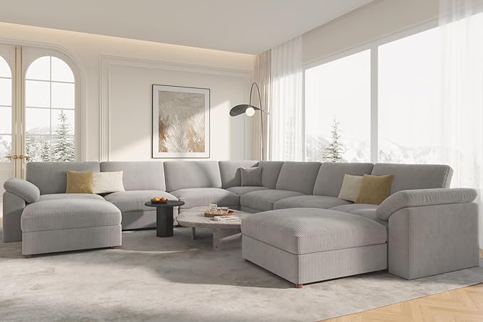 EASE MOOSE Oversized L Shaped Sectional Modular Sofa,Large U Shaped Sectional Couch Wide Deep Seat Modular Cloud Couch,Removable Cover