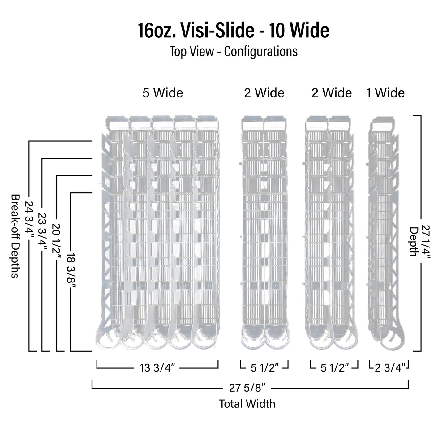 Display Technologies Visi-Slide Gravity Fed Organizer for 12/16oz high ring Beverages on flat and angled shelves in Cold Vaults & Coolers (Pack of 6)