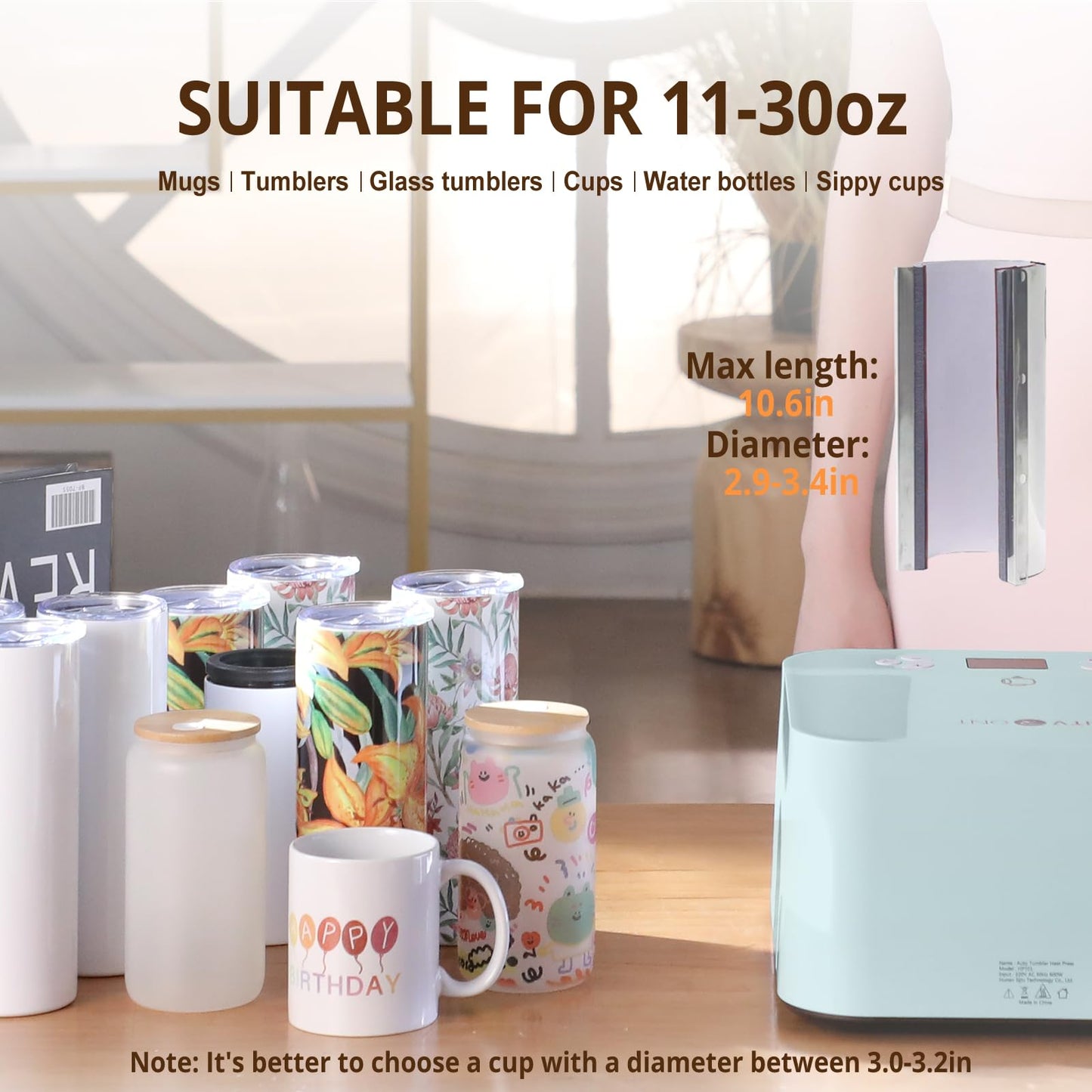 HTVRONT Auto Tumbler Heat Press Machine - Mug Heat Press Heat Up Fast & Even, Professional Tumbler Press High-Security for 2.9-3.2inch Sublimation Tumblers, Cups, Glasses and Mugs (Blue)