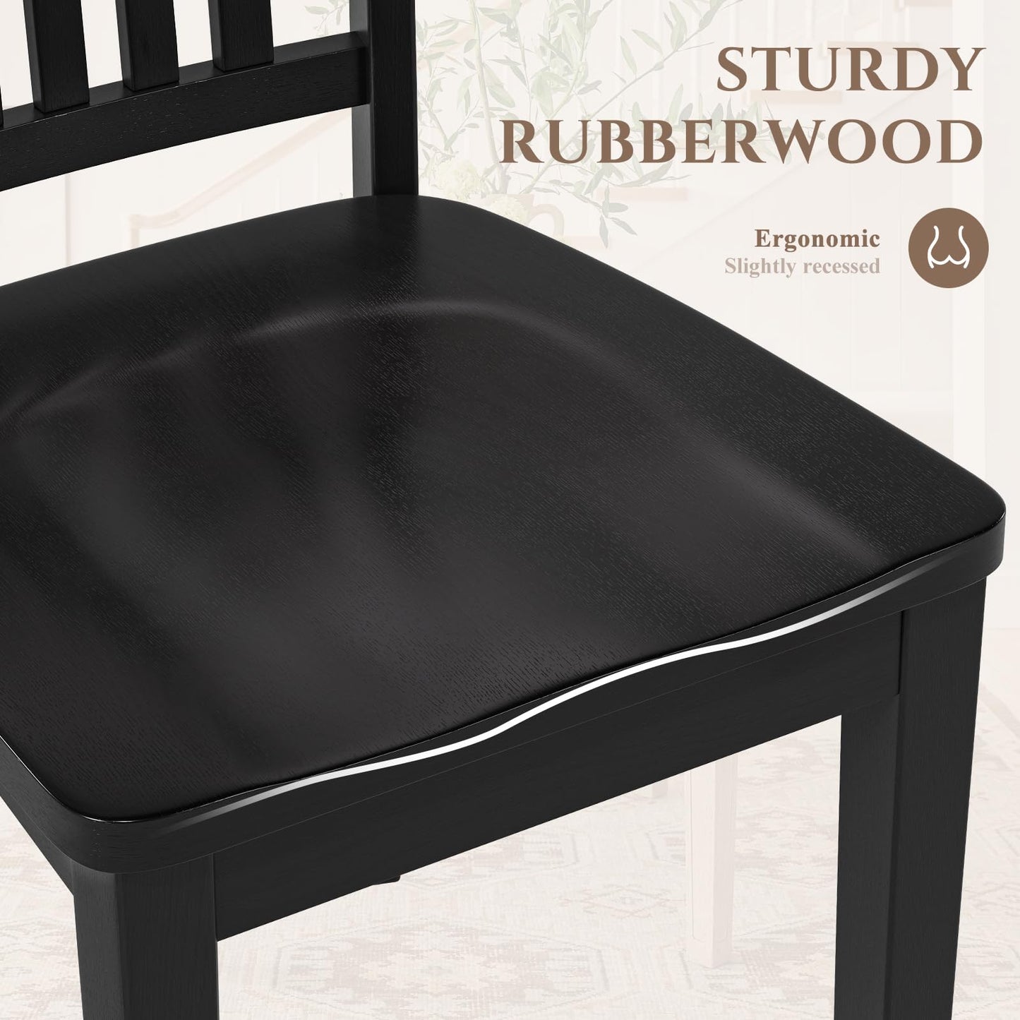 COLAMY Wooden Dining Chairs Set of 4, Solid Rubberwood Kitchen & Dining Room Chairs, High Spindle Back Windsor Style, Modern Dining Table Chairs, Non-Slip Foot Pads, Minimalist Home Furniture,Black