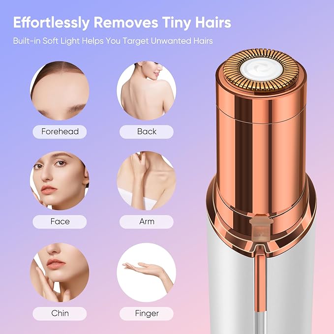 Facial Hair Remover for Women, Device, Remover Women Face, Finishing Touch Upper Lips, Chin & Cheeks, USB Rechargeable with LED LightIncluded Two Replacement Heads (White)