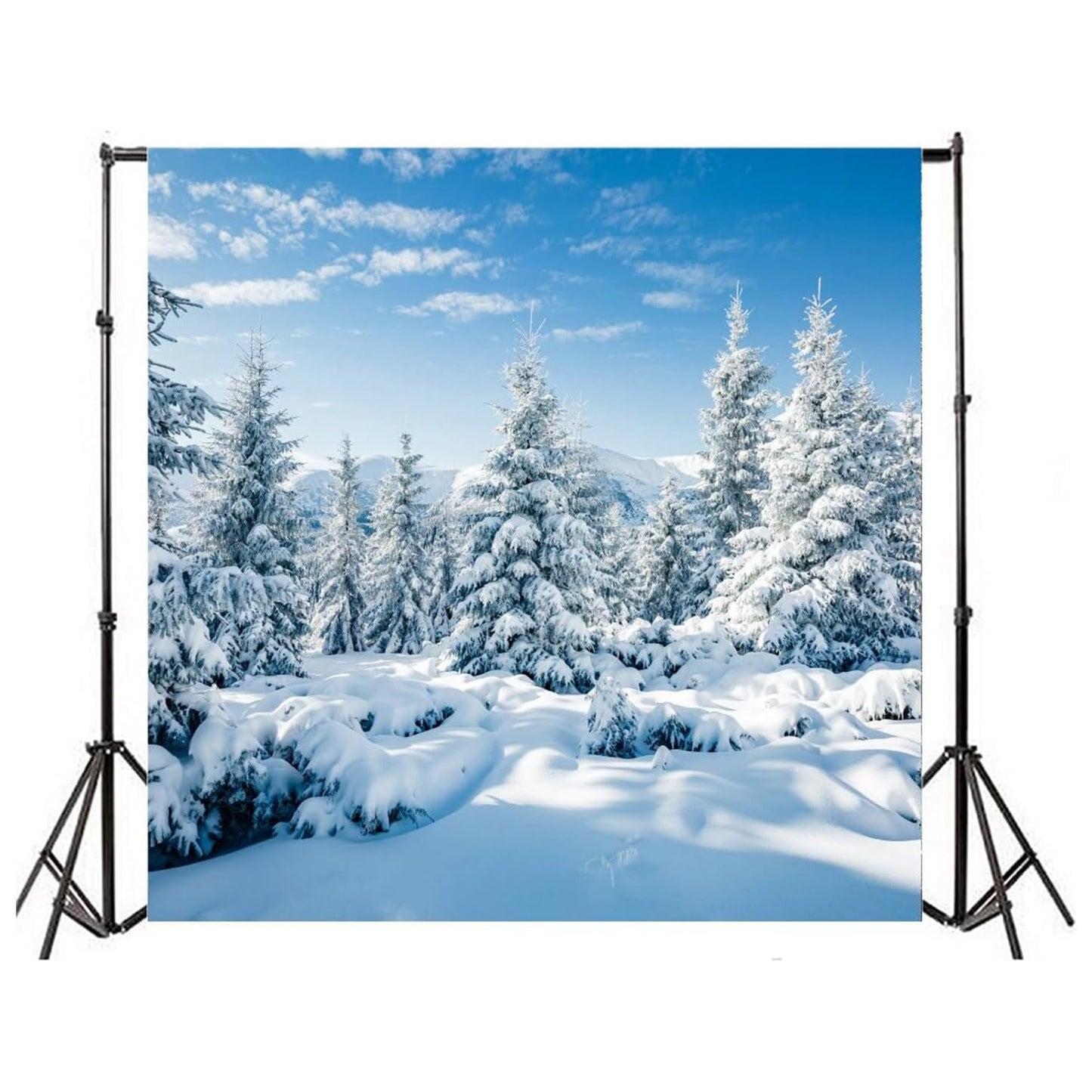 Aofoto 10X10Ft Snowy Scenery Backdrop Forest Snow Tree Photography Background Winter Snowfield Landscape Snow Covered Fir Pine T