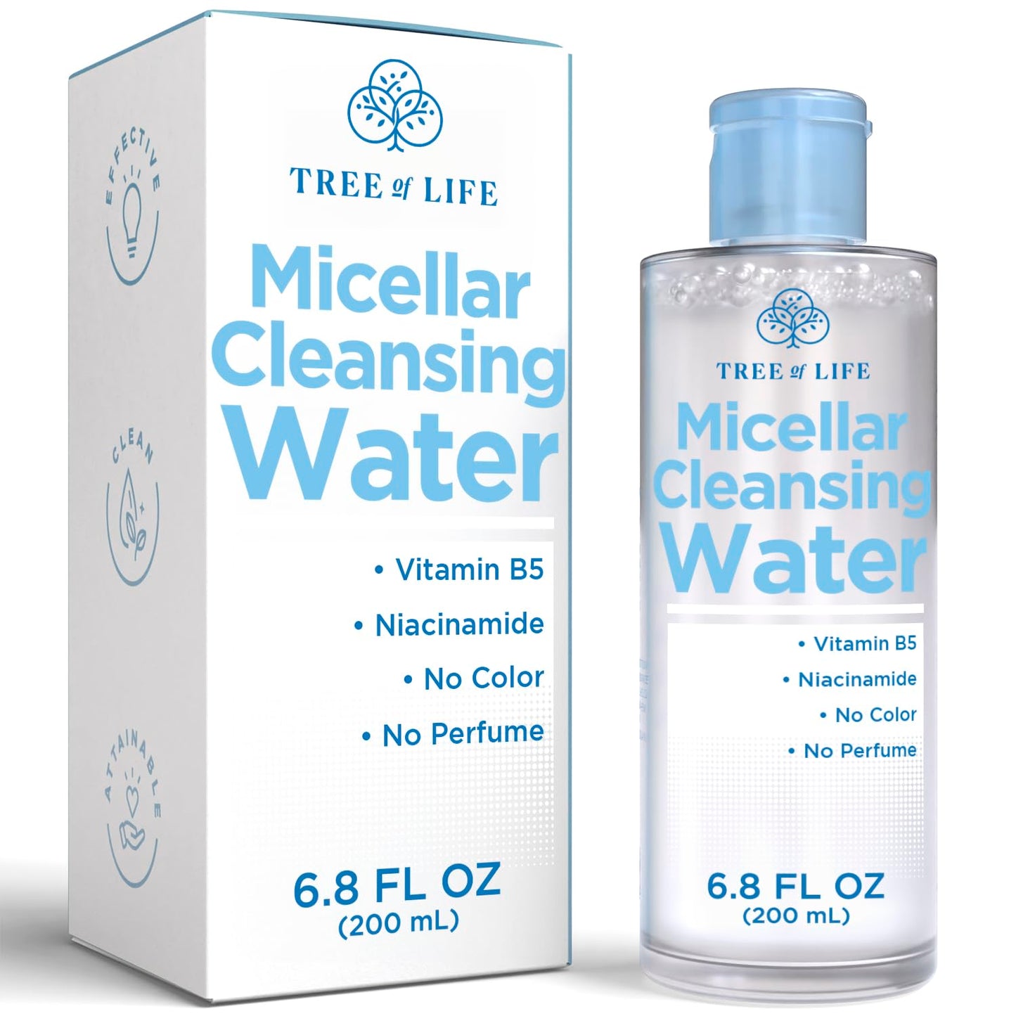Tree of Life Beauty Micellar Cleansing Water (6.8fl oz) - Micellar Water Makeup Remover with Niacinamide, Vitamin B5, Glycerin -