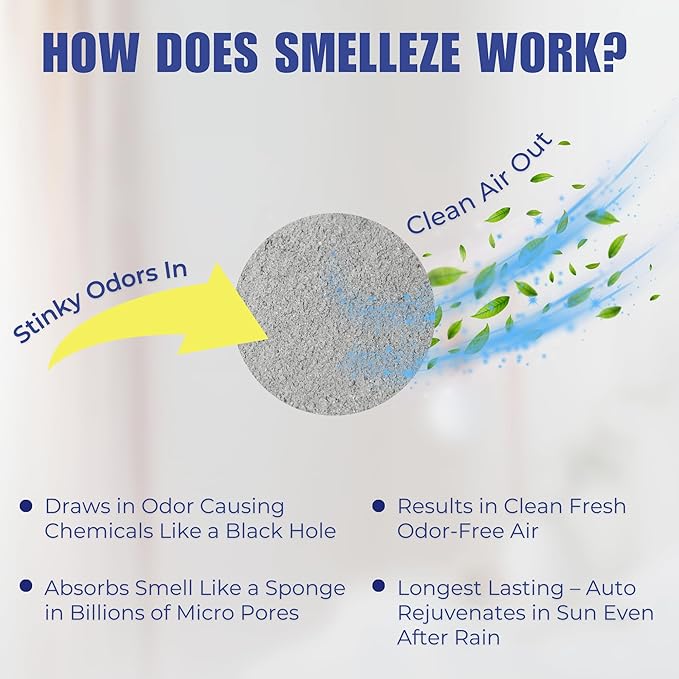 SMELLEZE Natural House Smell Deodorizer Powder - Natural Odor Eliminator for Home, Deodorizes Furniture, Drawers, Cabinets, Sofas, Mattresses, Carpets, Floors & more, 2 lb. Powder