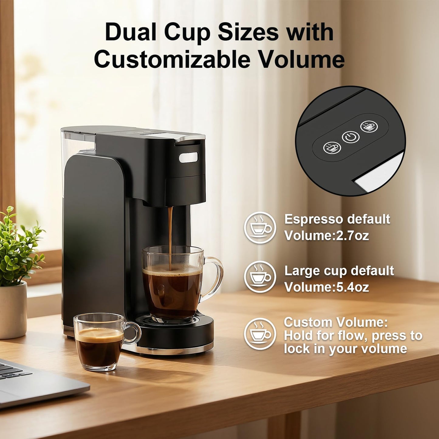 All-in-1 Single Serve Coffee Machine, Hot and Iced Coffee Maker for Ground Coffee, K-Cup Pod, NES Original and DG Pod, 20 Bar Espresso Coffee Maker, Customizable Brew Volume, Heats up in 3 seconds