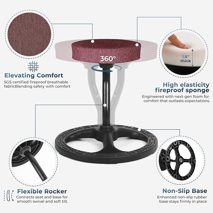 Upaloop ADHD Chair for Kids, Yoga Chairs for Adults, Wobble Stool Active Flexible Seating Desk Chair with Non-Slip Base and Washable Seat Cover for Stability, Balance, Yoga, Office, School, Classroom