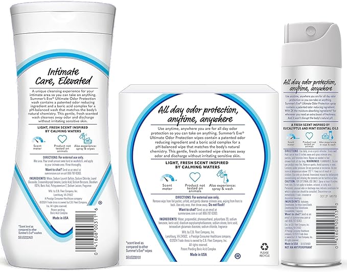 Summer's Eve Ultimate Odor Protection Bundle; Feminine Body Wash and Wipes with Boric Acid + Feminine Odor Protection Spray