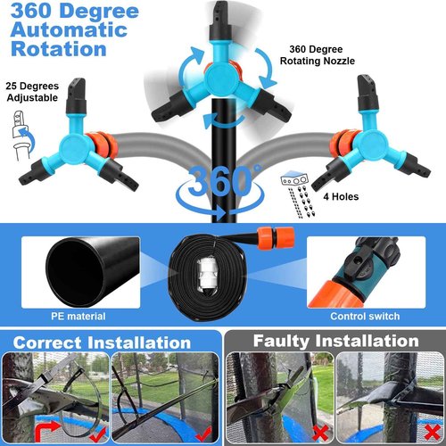 Gemscream Trampoline Accessories Kit, 3 Step Trampoline Steps 72ft 200 LED Lights 4 Stakes with 4 Belt, T Shaped Hooks, 39.4ft Sprinkler Basketball Hoop Dartboard