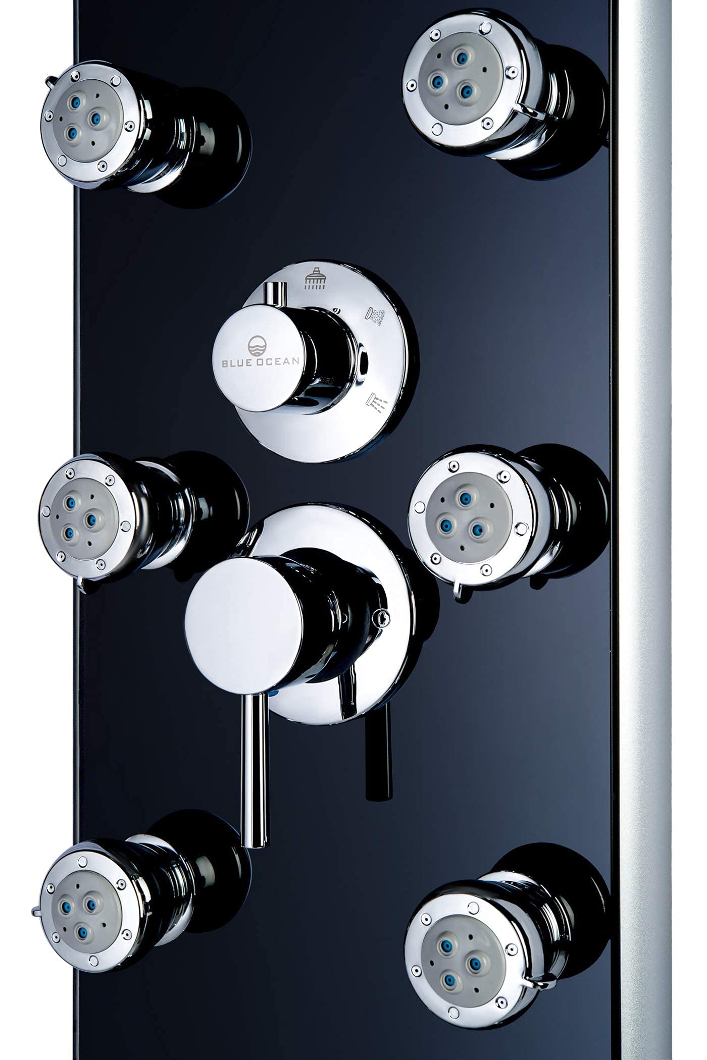 Blue Ocean 52" Aluminum SPA392B Shower Panel Tower System with Rainfall Shower Head and 8 Adjustable Massage Jets (Matte Black)