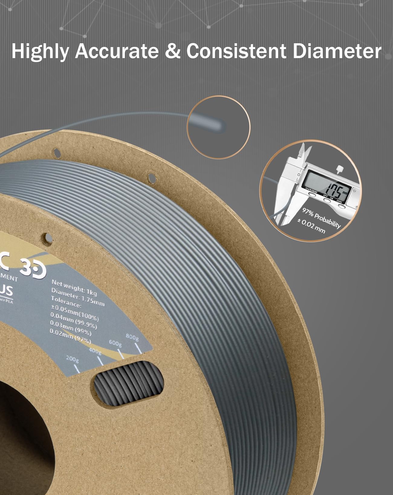 Duramic 3D Pla+ Filament 1.75Mm 1Kg Silver, Pla Plus Filament 1Kg Spool(2.2Lbs) Tougher And Stronger, Dimensional Accuracy Proba