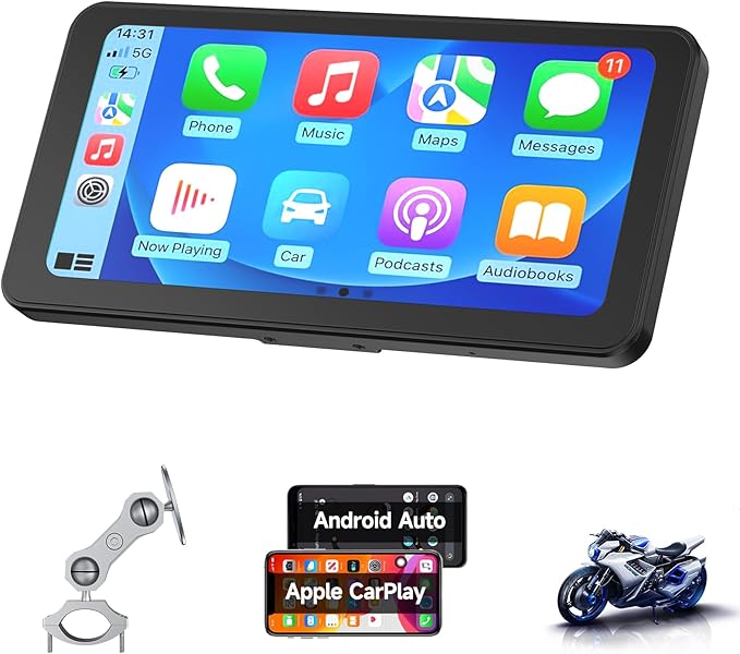 Spedal CL871 6.25" Motorcycle CarPlay ＆ Android Auto Screen, Full Body Waterproof, GPS Navigation for Motorbike, Bluetoot...