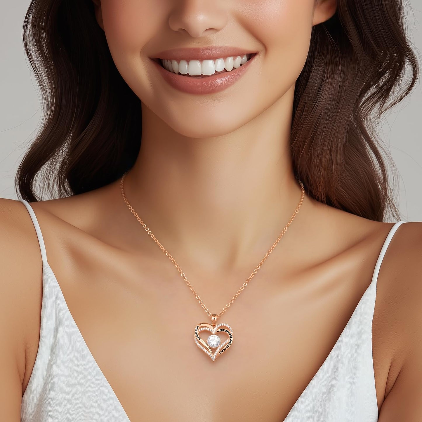 CDE Forever Love Heart Necklaces for Women, Mom, Girlfriend, Wedding Anniversary Birthday Mother Day Gift for Wife Girlfriend Jewelry with Birthstone Pendant