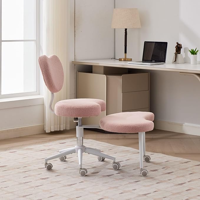 Criss Cross Office Chair with Wheels, Crossed Legged Office Chair with Adjustable Height, ADHD Chair with Lumbar Support, Meditation Desk Chair for Home Office, Pink