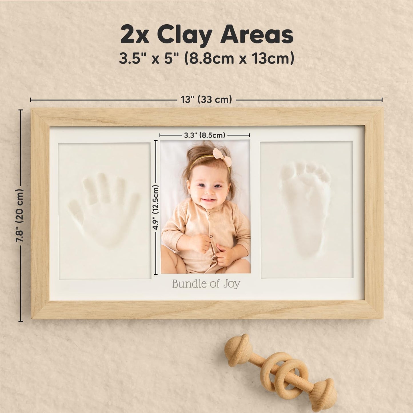 Baby Hand and Footprint Kit - Clay Handprint Keepsake Frame, Newborn Nursery Picture Frame, Personalized New Mom Gifts for Baby Shower & Registry (Ash Wood)