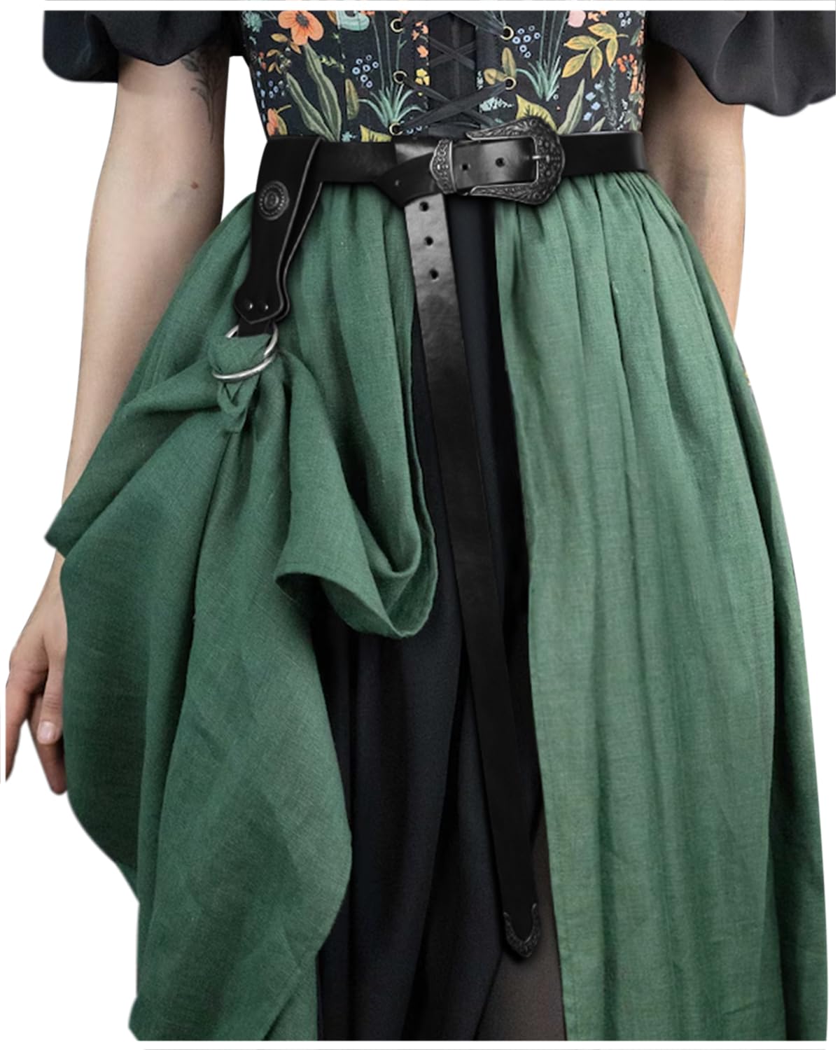 L'VOW Medieval Leather Belt Skirt Clip Women's Renaissance Pirate Belt Viking Halloween Costume Accessory(Black)