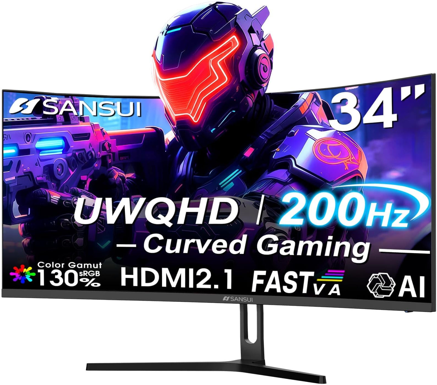SANSUI 34 Inch UWQHD 200HZ Curved Gaming Monitor, FastVA 3440x1440P Ultrawide 1500R Curved Gaming Computer Monitor 21:9 with PIP
