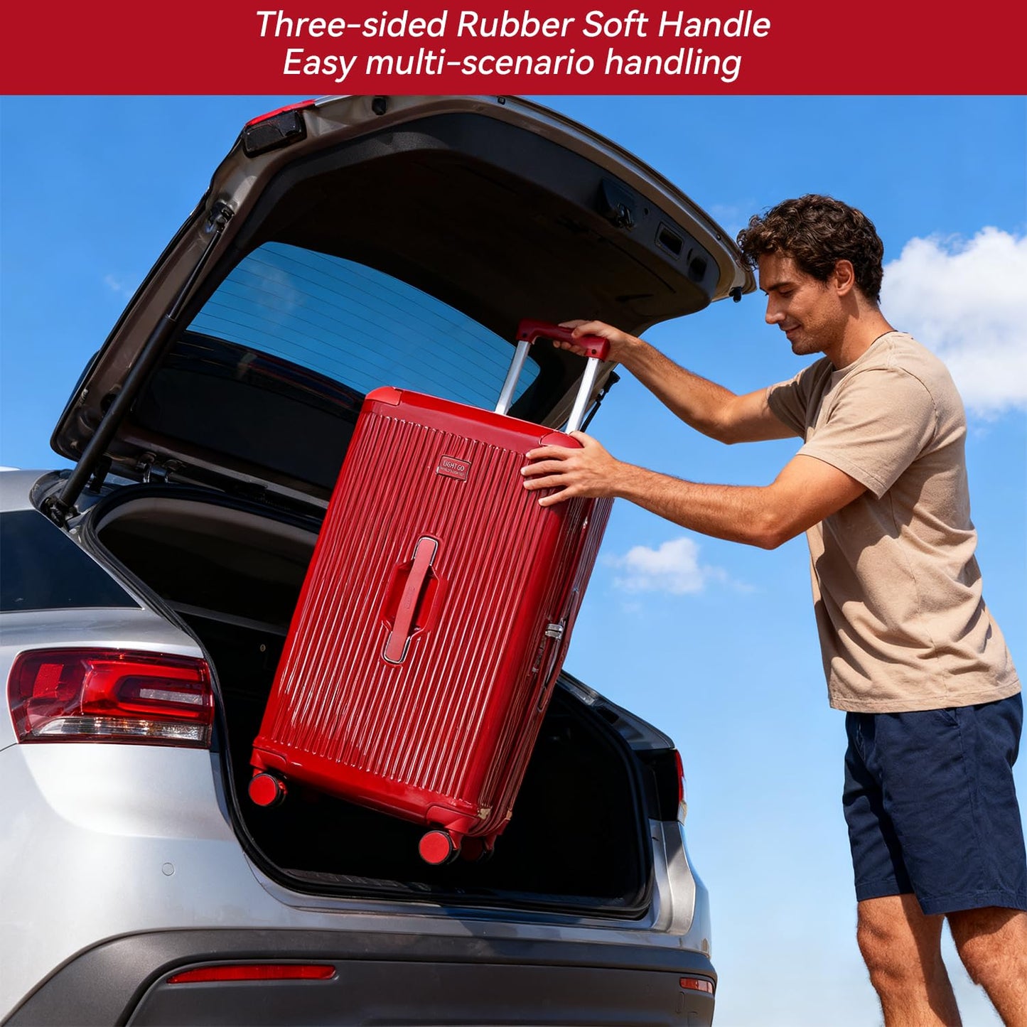 LIGHTGO 2 Piece Set Ultra-Lightweight PC+ABS Suitcase with TSA Lock & Quiet 360°Wheels, 20/26/30 Inch Expandable Luggage, Smart Organizer with Magical Divider & Waterproof Zone(Brilliant Red)
