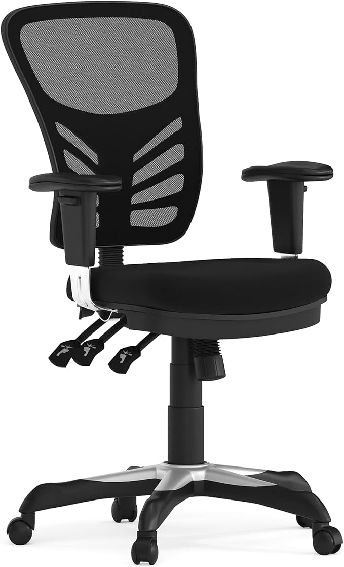 Flash Furniture Nicholas Mid-Back Swivel Desk Chair with Wheels, Mesh Back, Padded Seat, and Armrests, Adjustable Height M...