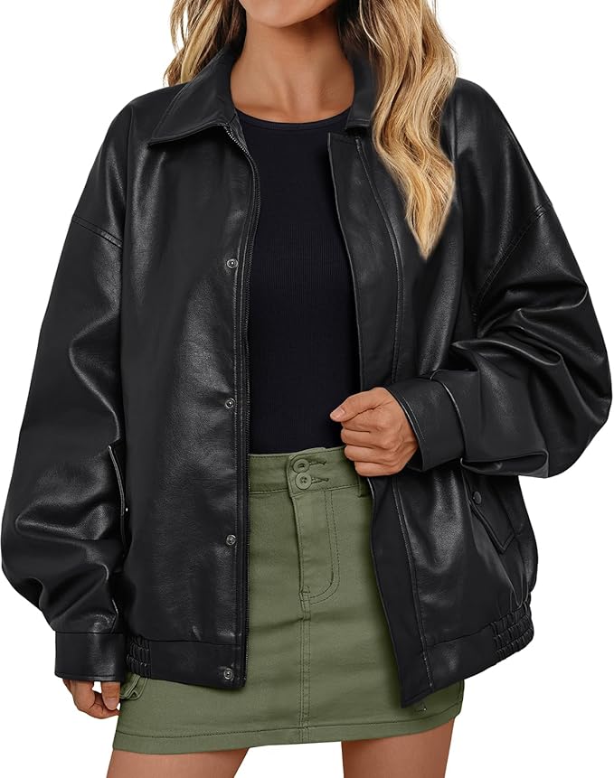 AUTOMET Women's Oversized Leather Jackets Faux Suede 2026 Fall Zip Up Motorcycle Coats Blazer Jackets for Women Outfits