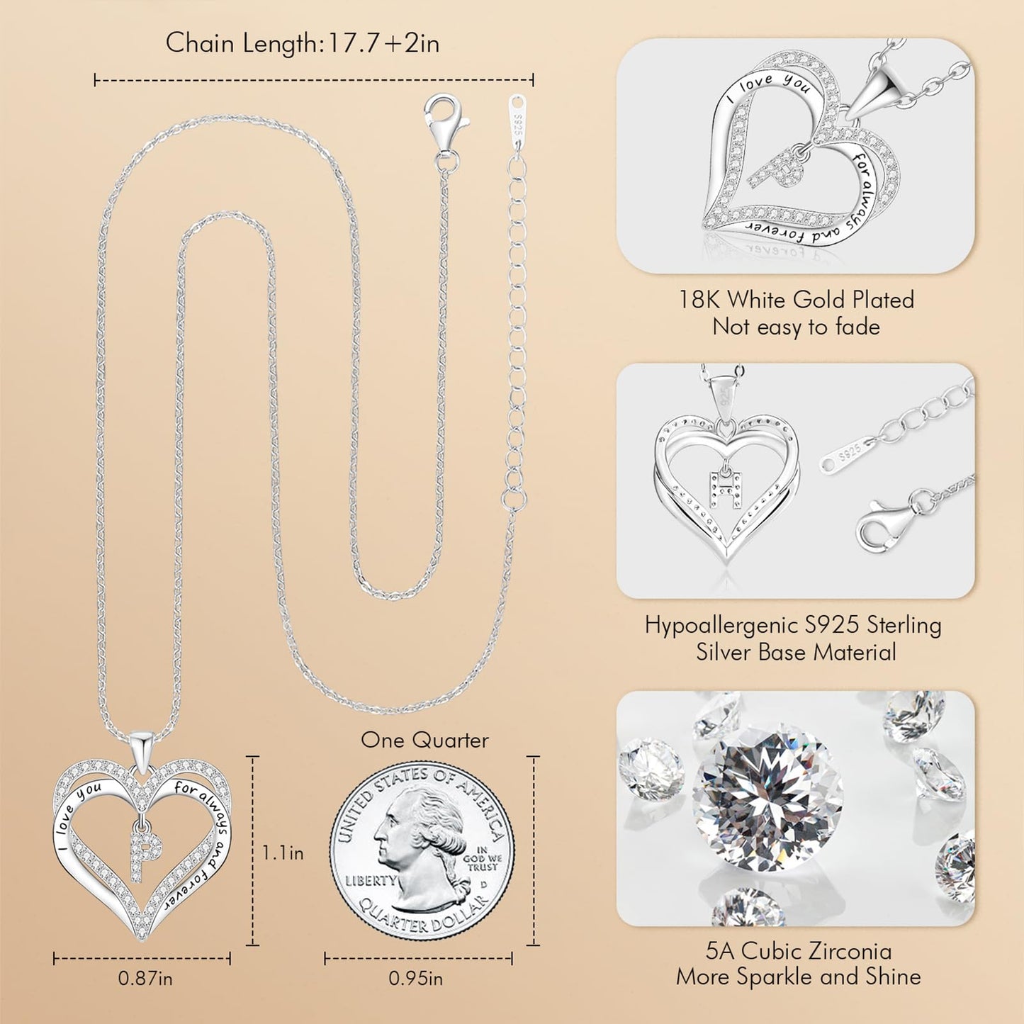 Lomantise Heart Initial Necklace Gift for Women, 925 Sterling Silver Initial Letter Pendant Necklace Christmas Anniversary Birthday Jewelry Gifts for Women Wife Girlfriend Her Mom