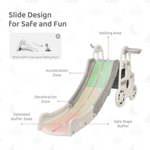 DUKE BABY 3-in-1 Car Shape Kids Slide: A Fantastic Toddler Toy with Basketball Hoop, and Slide. for Ages 3+ with Spacious Buffer Area. -White.