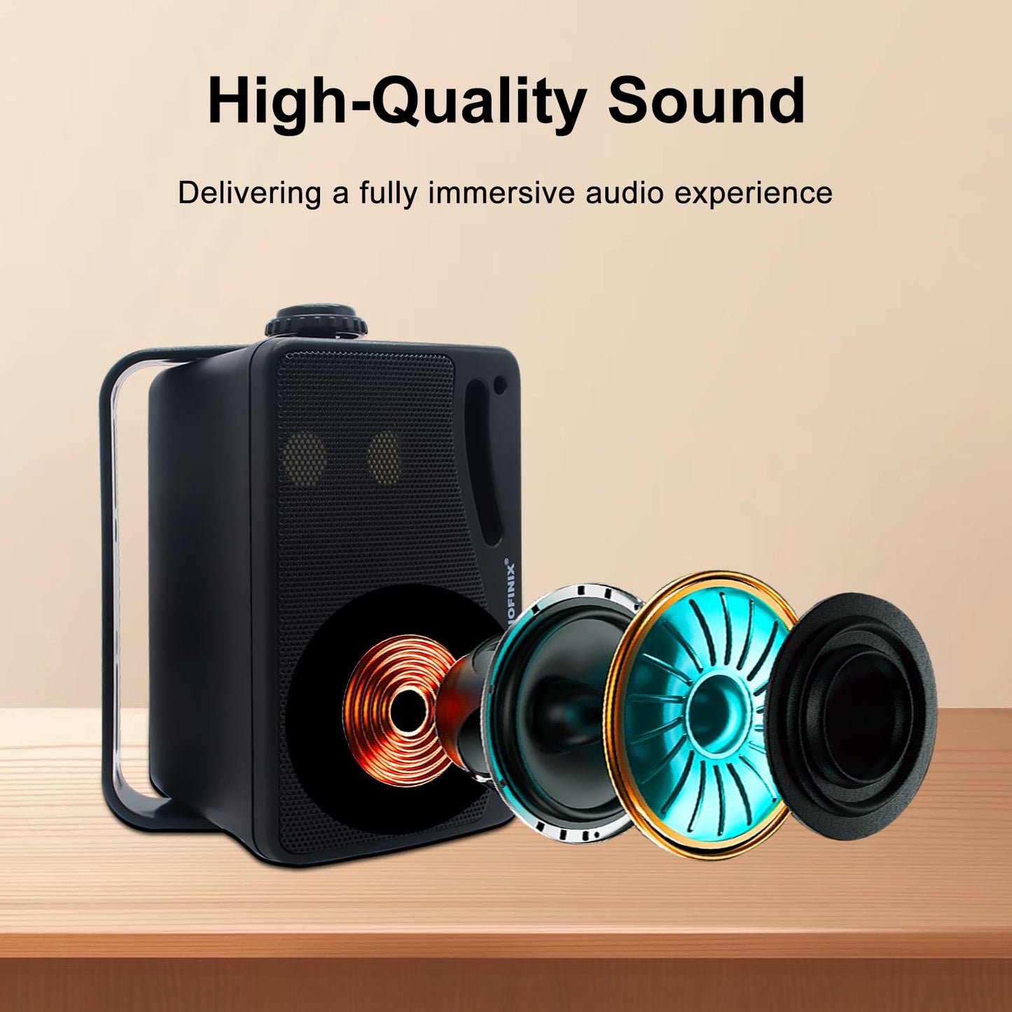 STUDIOFINIX 3.5 Inch Outdoor Bluetooth Speakers Waterproof Wired,3 Way 200W Upgrade Premium Wall Mount Speakers,Ideal use in Patio,Deck, Indoor Outdoor（Black）