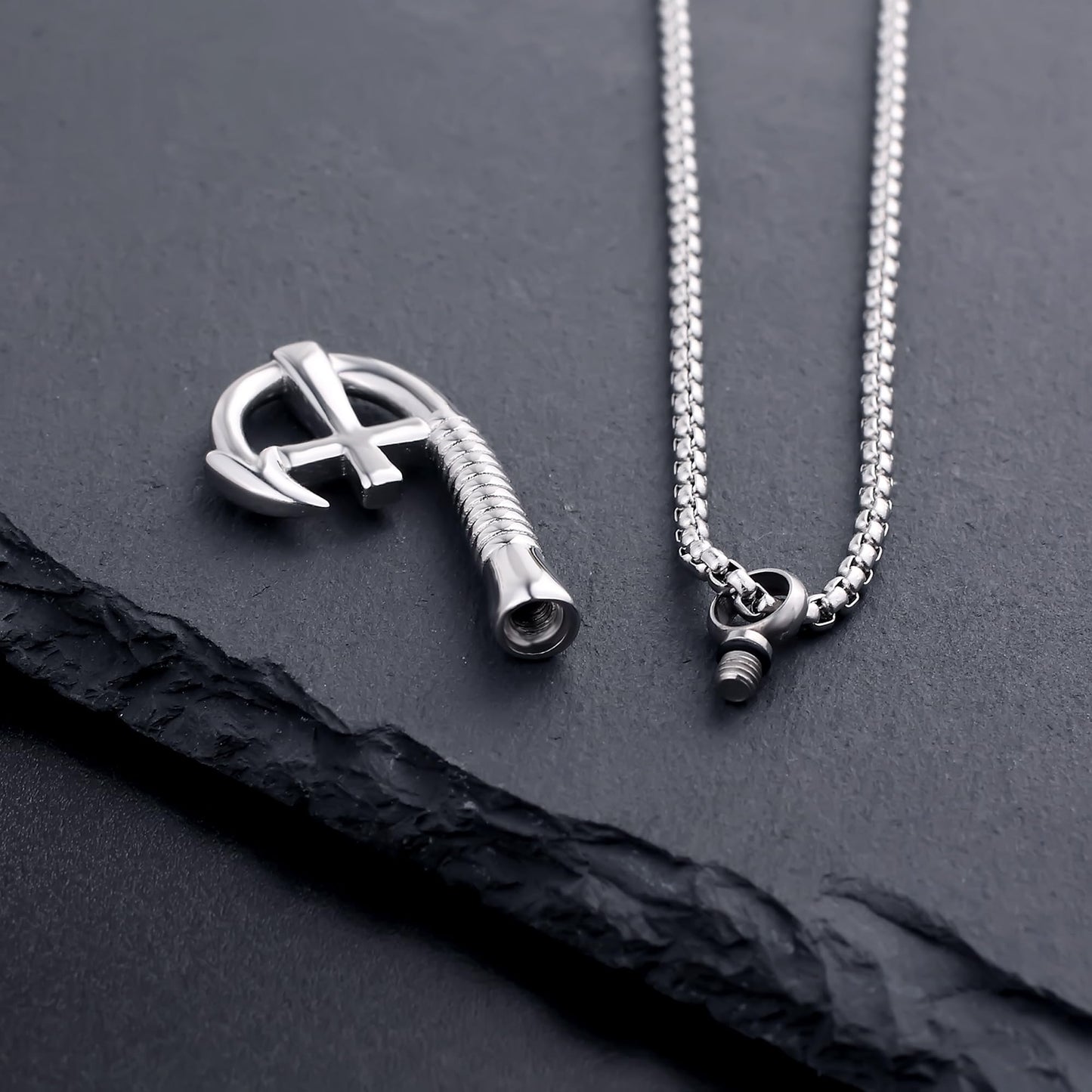 YOUFENG Fishing Hook Urn Necklace for Ashes Stainless Steel Cremation Jewelry Cross Ashes Necklaces Memorial Keepsake Silver
