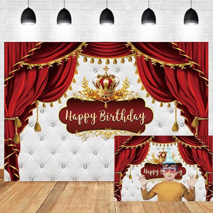 OERJU Royal Prince Birthday Backdrop Royal Red and Gold Happy Birthday Backdrop Little Baby Prince King Crown Curtain Phot...