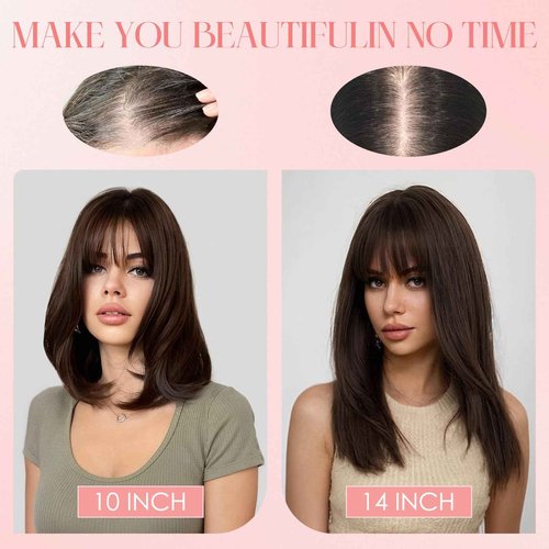 S-noilite Hair Toppers for Women with Bangs Real Human Hair 360° 3D Cover Clip in Bangs 2X6 Coverage Clip in Hairpiece for Women with Thinning Hairline 10Inch(Gloden Brown/Bleach Blonde)