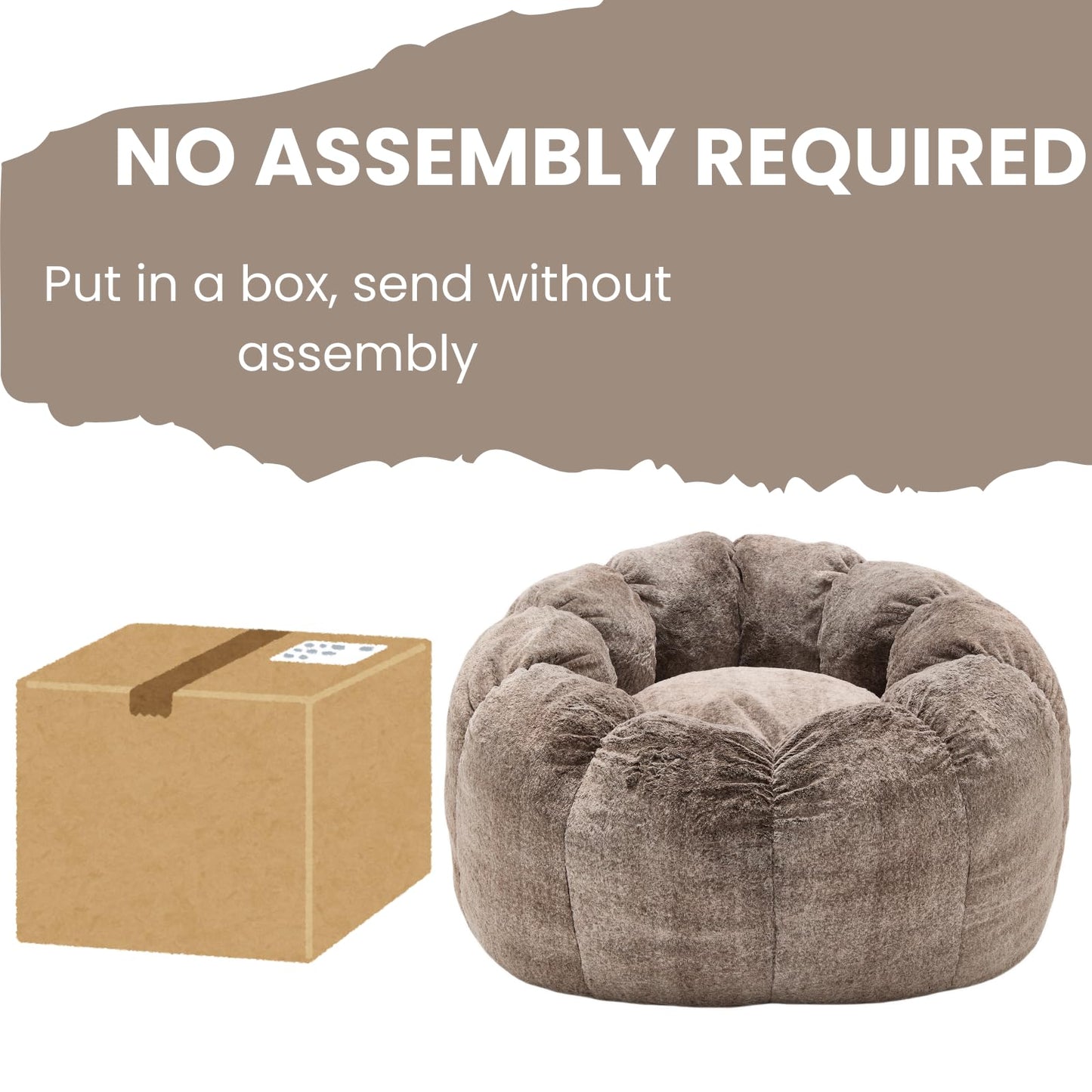 DUOMAY Giant Bean Bag Chair, Faux Fur Cozy Beanbag Chair for Adults, Kids, Round-Shaped Large Bean Bag Couch with Memory Foam for Living Room, Bedroom, Dorm, Brownish