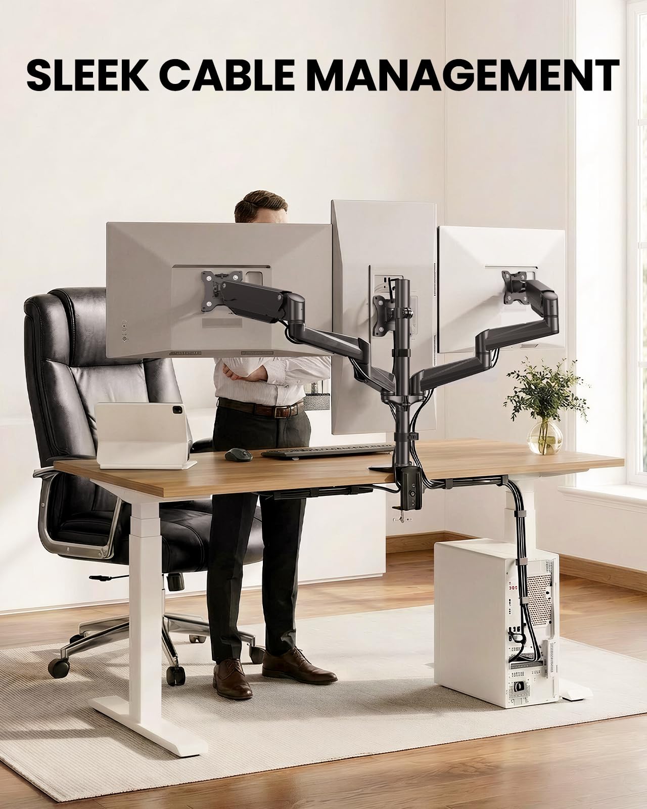 ErGear Triple Monitor Mount, Fully Adjustable Gaming 3 Monitor Desk Mount for 17 to 32 inch Computer Screens, Swivel, Tilt, Rotation, C-Clamp & Grommet Base