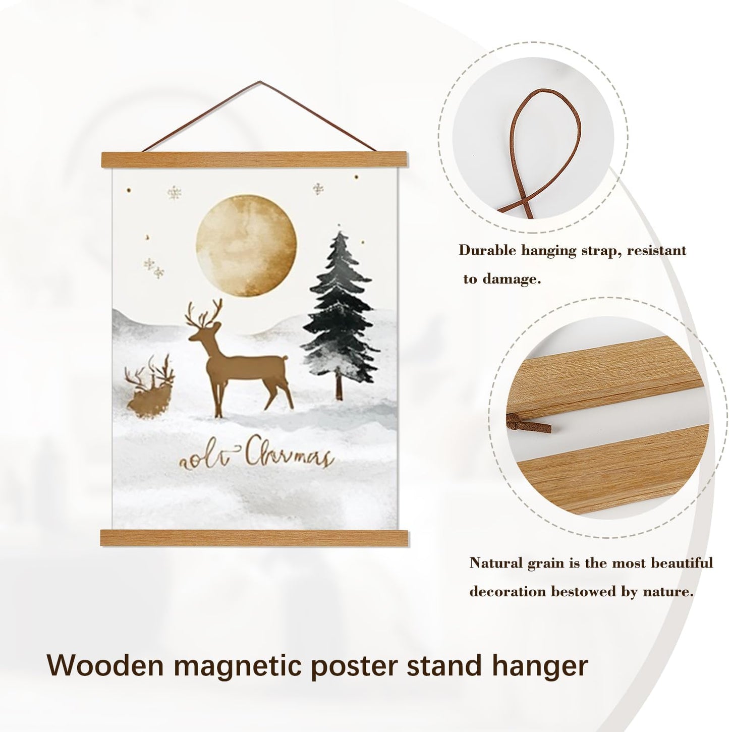 Artmag Magnetic Poster Hanger Frame, 13x19 13x22 13x24 Light Wood Wooden Magnet Canvas Artwork Print Poster Hangers Frames Hanging Kit (Teak Wood, 13")