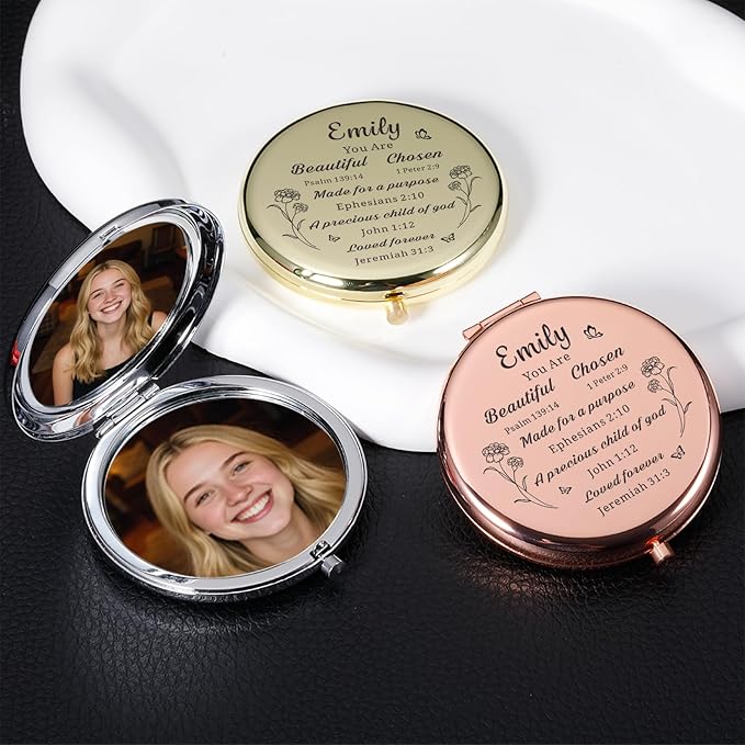 Eunigem Personalized Compact Mirror for Women-Custom Mirror Gifts for Bridesmaid,Wedding,Birthday,Mom,Friend,Wife,Christian