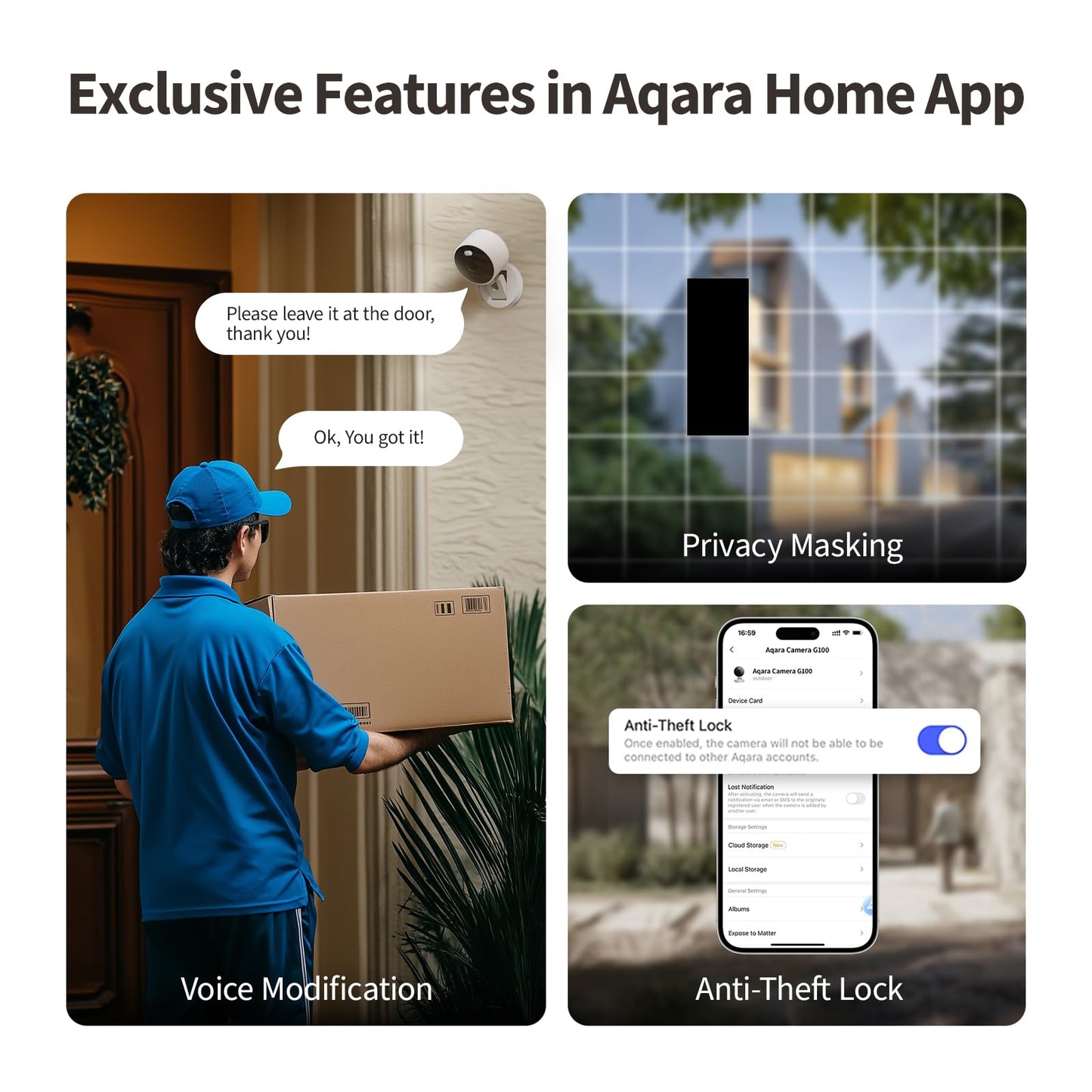 Aqara G100, 2K Indoor/Outdoor Security Camera, HomeKit Secure Video, 2-Way Audio, Spotlight Color/IR Night Vision, AI Detection, 140° FOV, Wi-Fi 6, Supports HomeKit, Alexa, Google and IFTTT, White