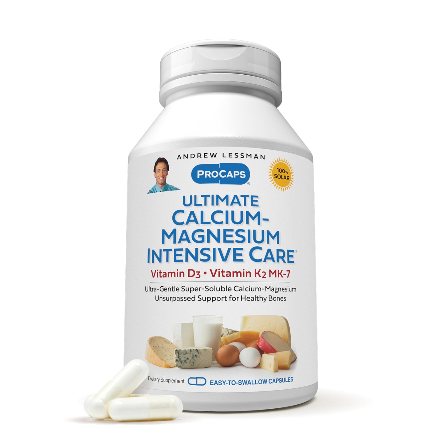 ANDREW LESSMAN Ultimate Calcium-Magnesium Intensive Care with Vitamin D3 & K2 MK7-120 mcg - 60 Capsules – Bone and Skeleton Health Essentials. Gentle, Easy to Swallow, Super Soluble. No Additives