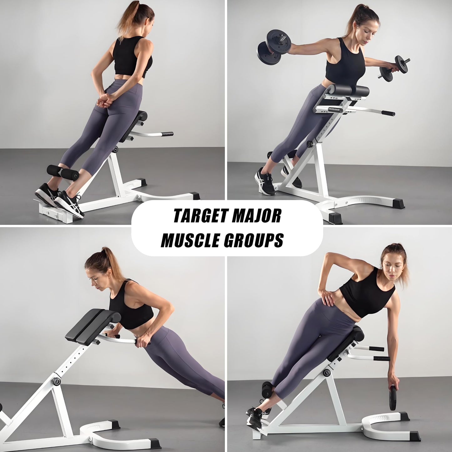 SUCXDZQ Roman Chair Back Extender - Angle & Height Dual Adjustable Hyperextension Bench for Home Gym - Adjustable Back Exercise Machine Fitness Equipment (White)