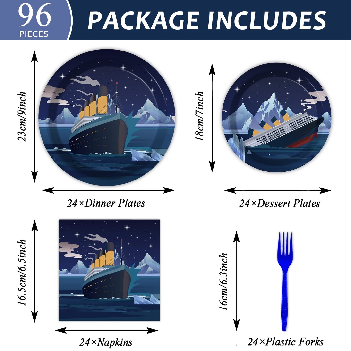 chiazllta 96 Pcs Nautical Party Paper Plate and Napkins Cruise Ship Classic Movie Birthday Party Table Decorations Supplies Ocean Tableware for 24 Guests