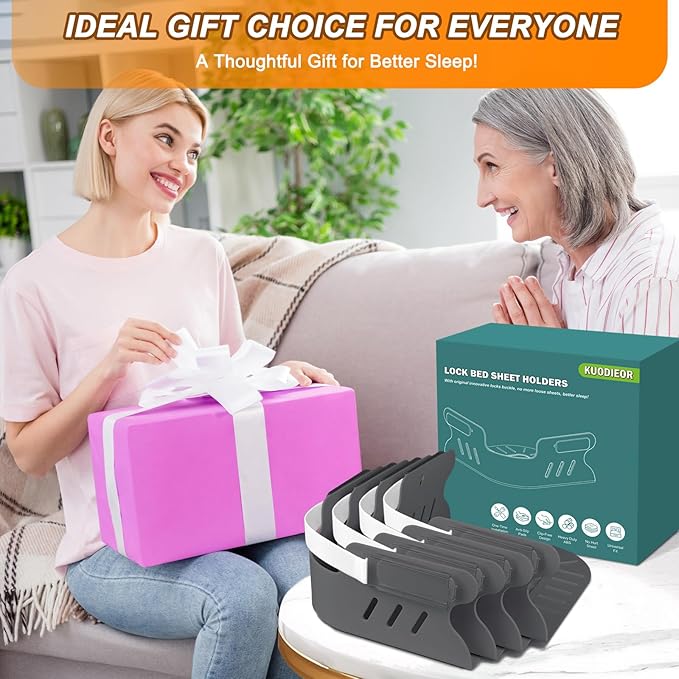 Bed Sheet Holders for Corners, 4Pcs Heavy Duty Fitted Sheet Holder with Lock Fastener Straps &Anti-Slip Pads Keep Sheets Firm&Tight, No More Loose Sheets, Easy Installation for Any Mattress(Deep Gray)
