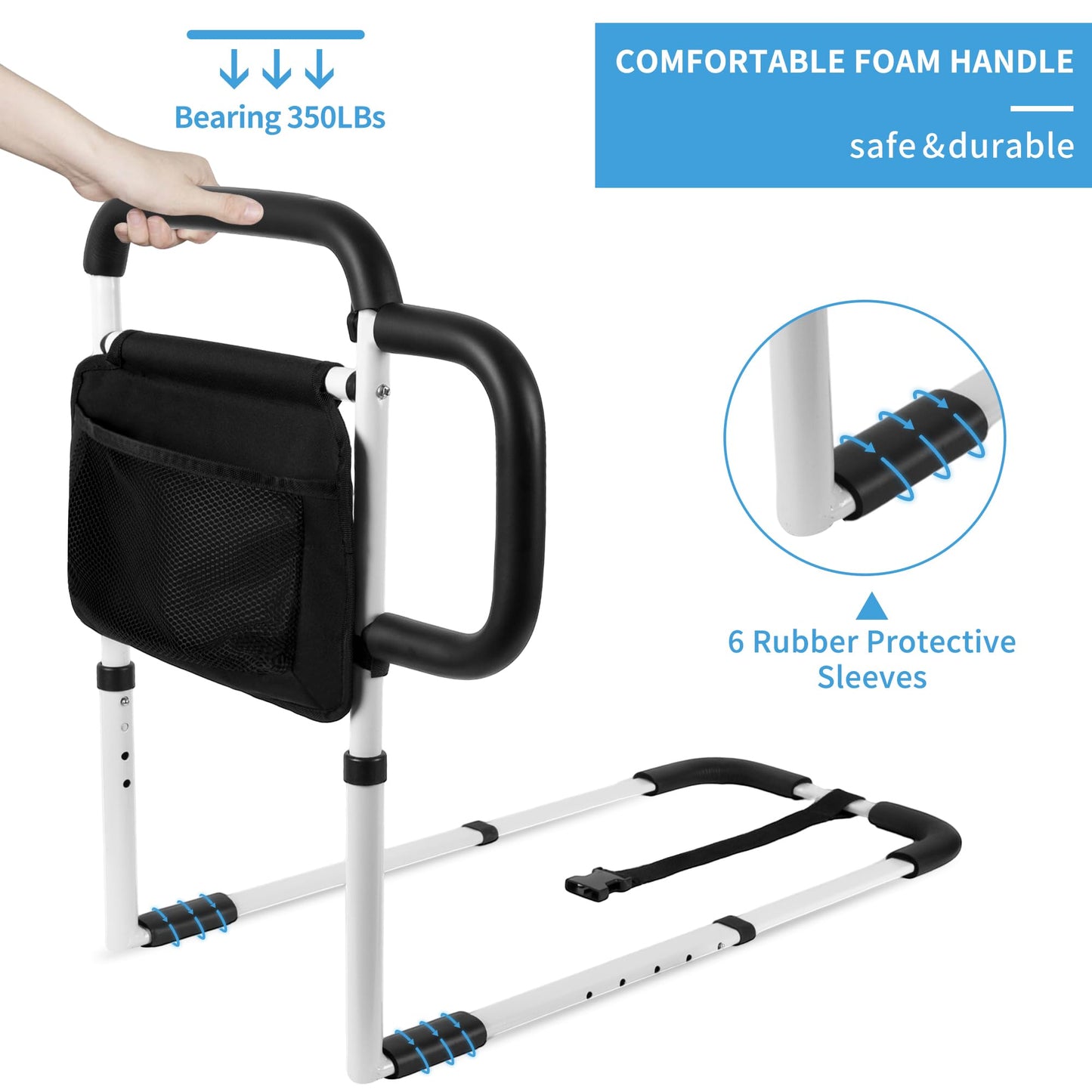 Good Bernie Bed Safety Rails for Elderly Adults, Adjustable Bed Guard Railing with Storage Bag and Side Handle, Bed Assist Bar Fits King, Queen, Full, Twin