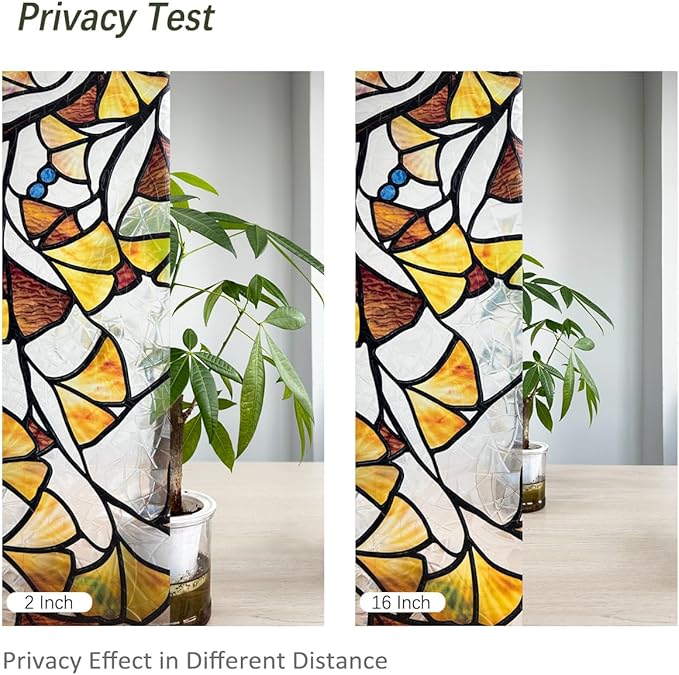 Fall Stained Glass Rainbow Window Privacy Film Autumn Leaf Window Cling, Stained Ginkgo Leaves, 118.11" x 29.52"