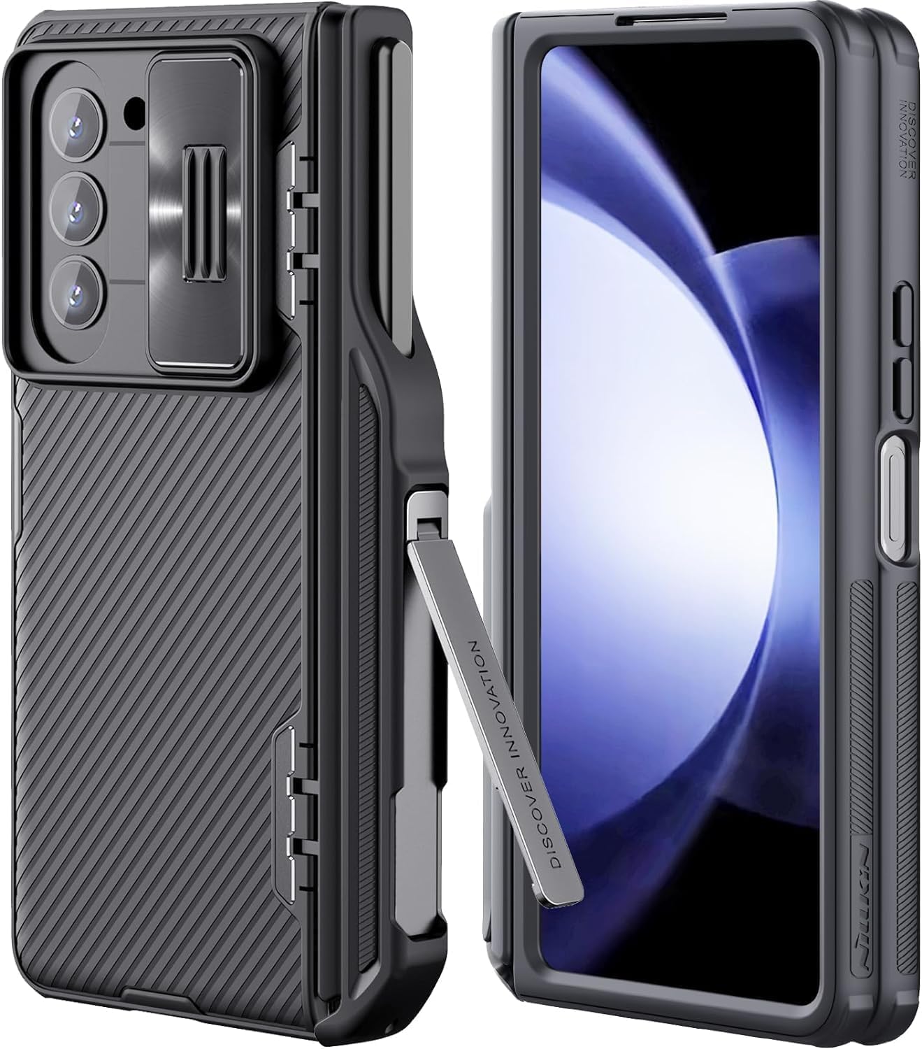 Nillkin For Samsung Galaxy Z Fold 5 Case With S Pen Holder, Hidden Metal Kickstand & Slide Camera Cover & Hinge Protection, Slim