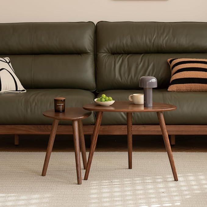 Vadisun Small Oval Coffee Table, 19.7'' Small Mid Century Modern End Table for Living Room, 100% Solid Oak Wood Side Table, Minimalist Display Center Table(Walnut Color, 19.68" Wx13.38 Dx17.71 H)
