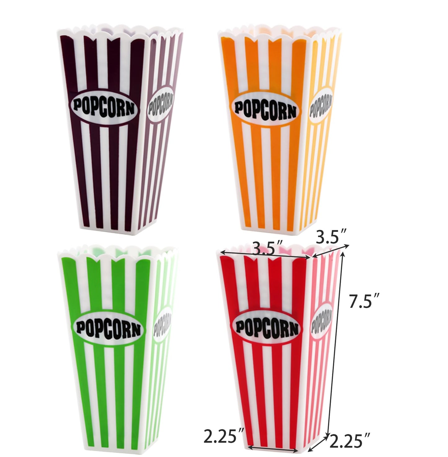 Jucoan 16 Pack Plastic Popcorn Containers, Retro Striped Reusable Popcorn Box Tub for Movie Night, Party, 7.5 x 3.5 Inch