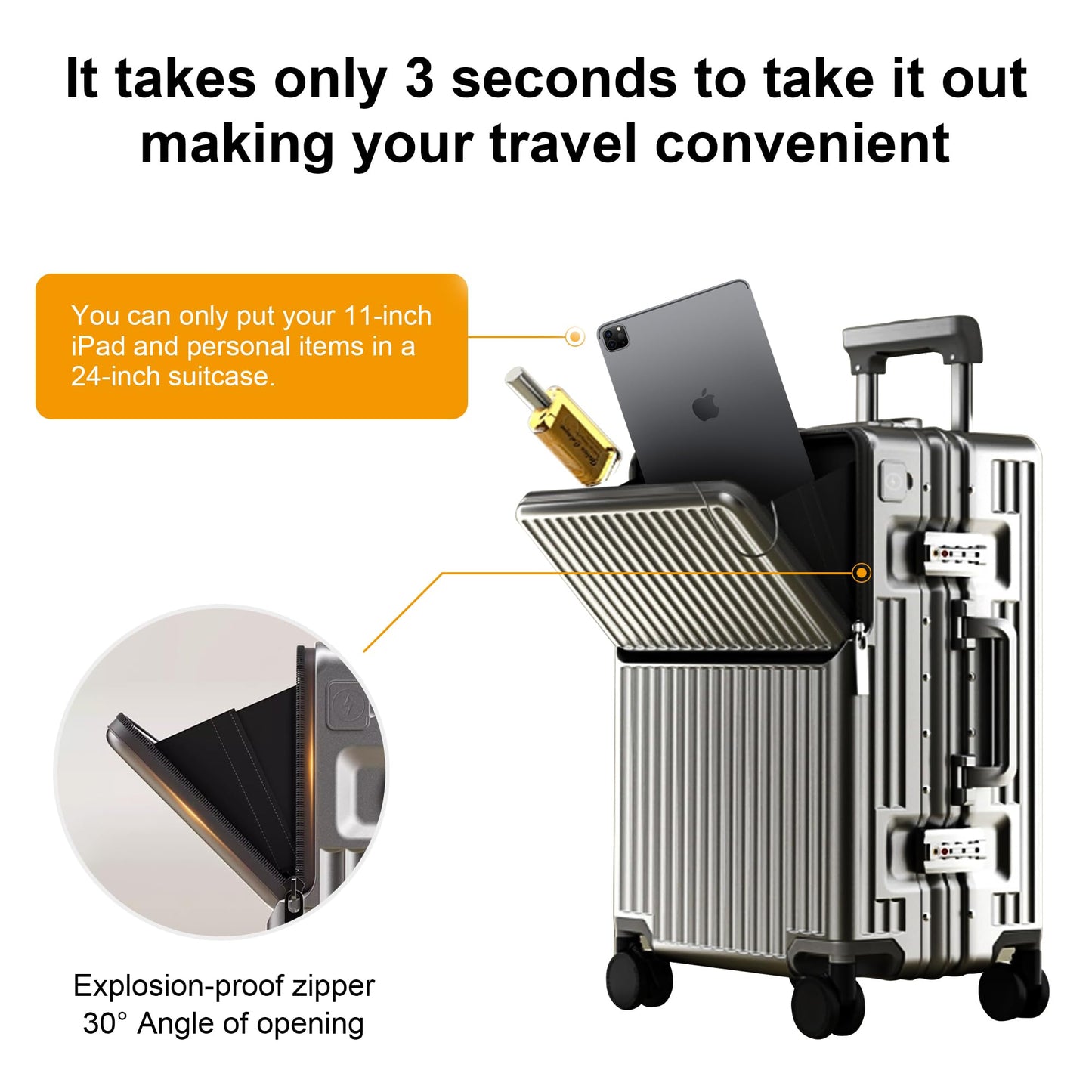 AIWEINY Carry on suitcase Zipperless Luggage,Polycarbonate Aluminum Hard Shell, Expandable Carry-On Suitcase with Spinner Wheels, 20 Inch Cabin