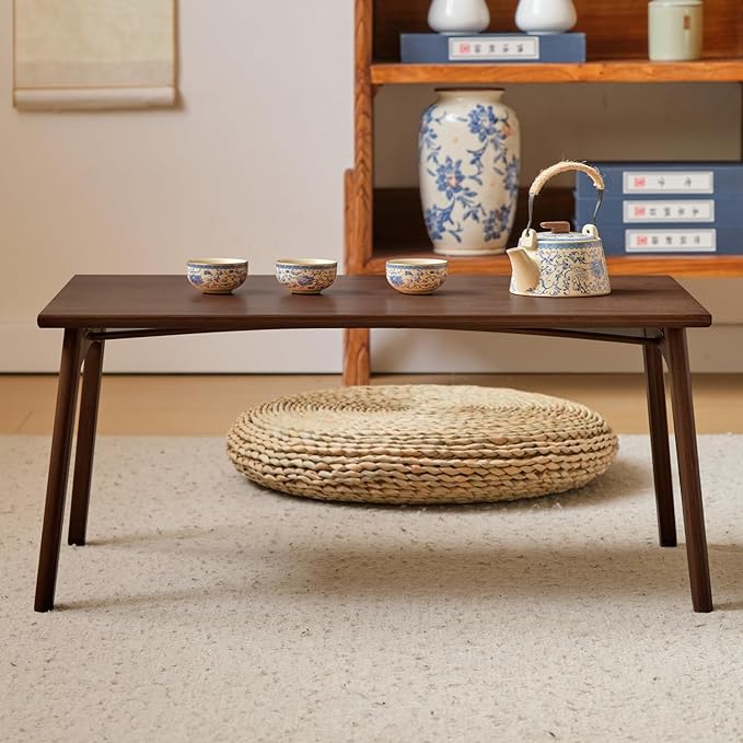 Kuabner Bamboo Coffee Table Foldable Japanese Floor Desk Folding Low Tea Table No Assembly 26x16x12in Portable Bedroom Living Room Furniture for Dining Working Studing Relaxing (Chestnut, Large)