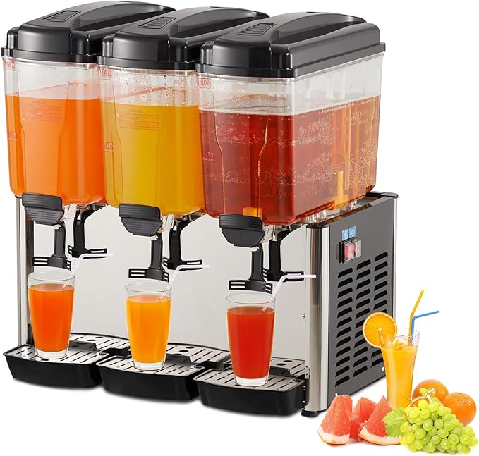 Commercial Beverage Dispenser, 3 Tanks 18 L/19QT Per Tank Juice Dispenser, 350w Stainless Steel Ice Tea Drink Machine with...