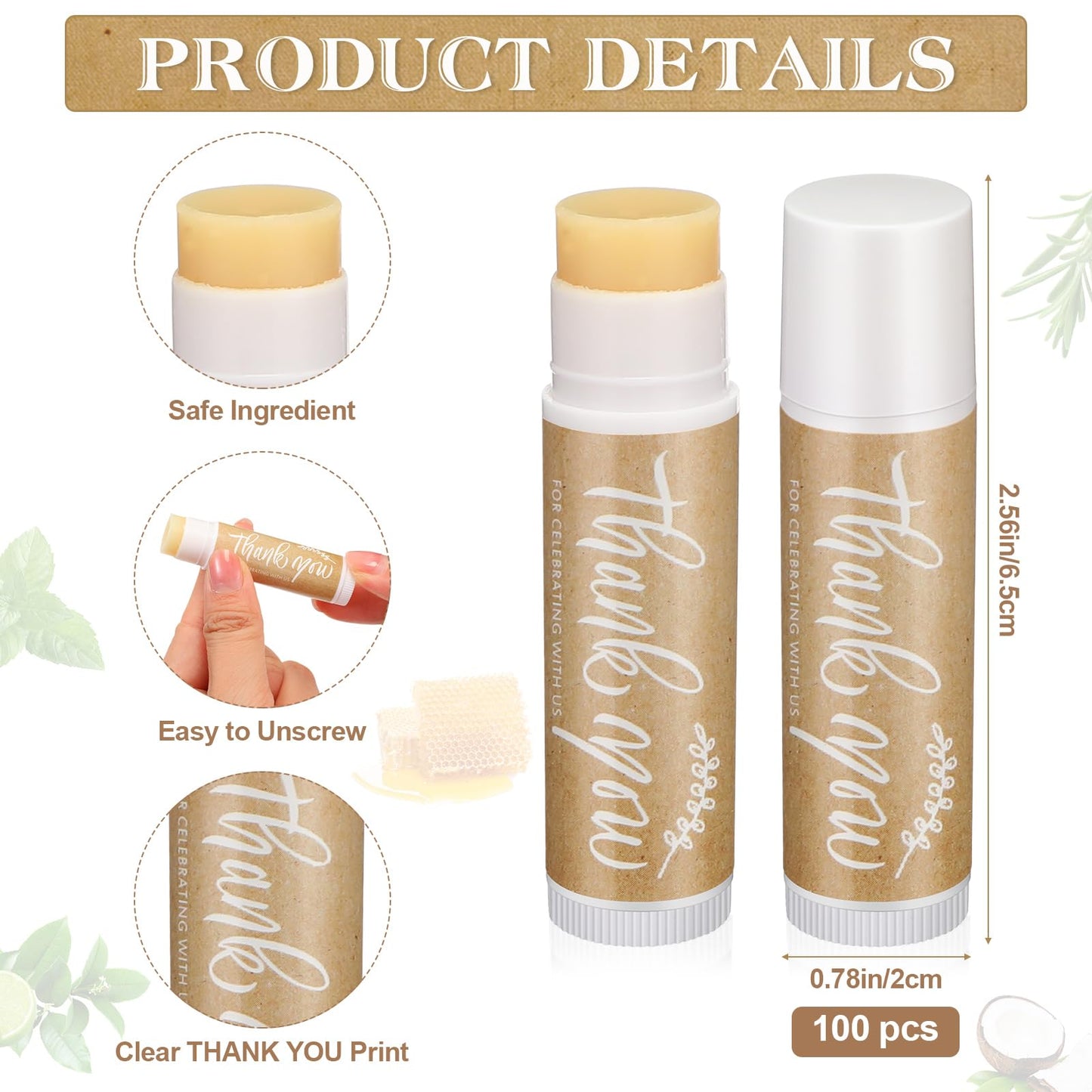 Leelosp Wedding Thank You Lip Balm Bulk Small Natural Moisturizing Mini Balm Lip Care Product Include Organza Bag and Appreciati