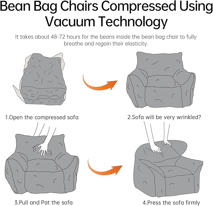 Cvortll Bean Bag Chair with Ottoman, Armrest Bean Bag Chairs with Filler, Ultra Soft Fluffy Faux Fur Bean Bag Chair with Foot Rest, Plush Lazy Sofa with Foot Stool for Living Room, Dorm